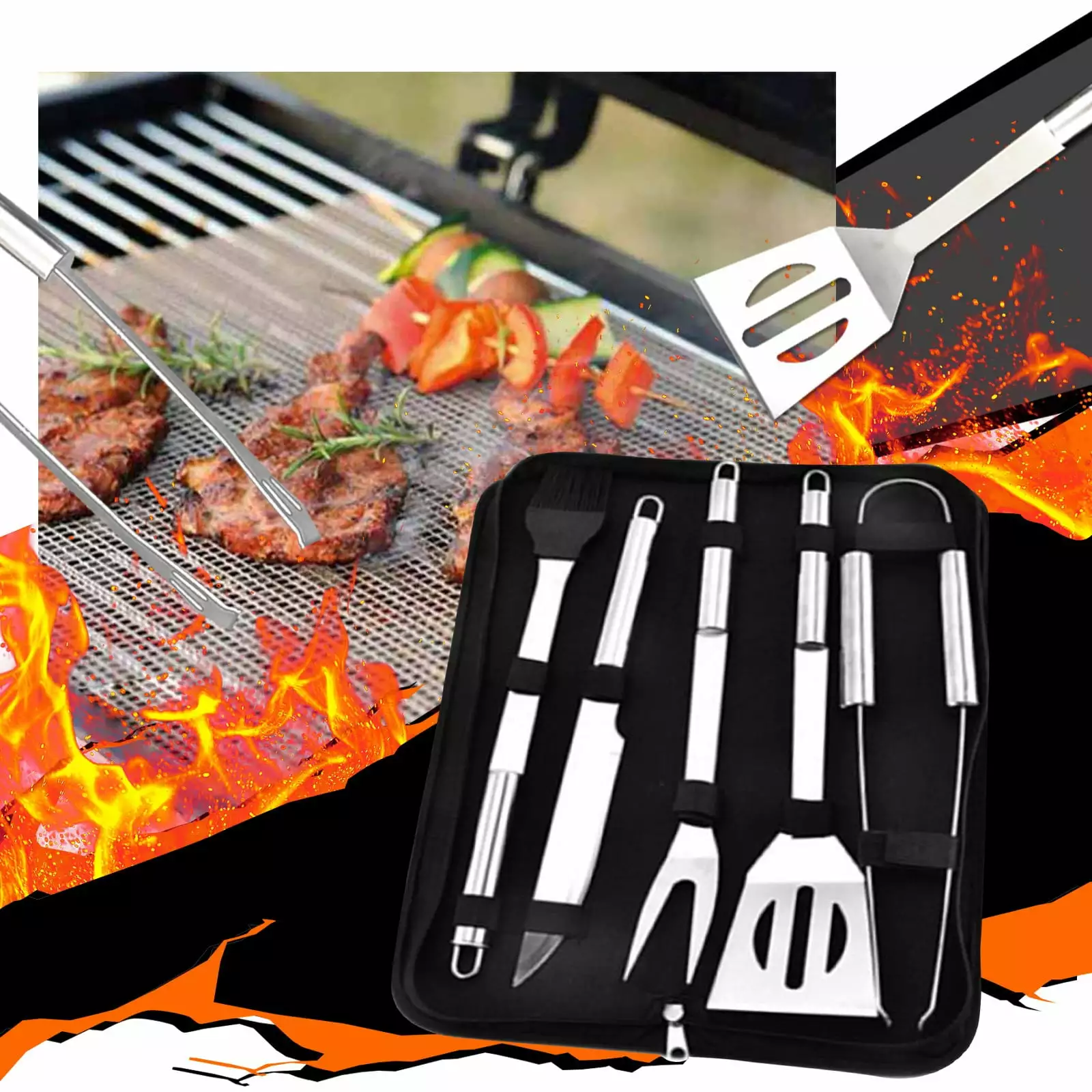 Lloopyting Grilling Accessories Men 5PCS BBQ Tool Set Stainless Steel Case