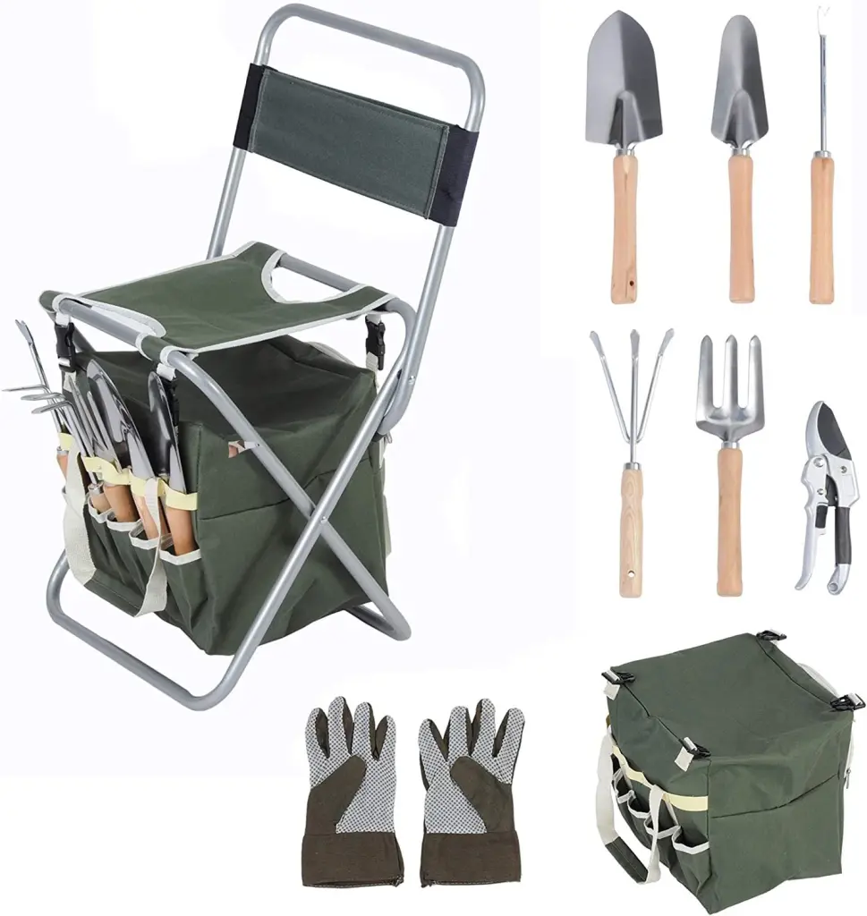 9 Piece Garden Tools Set Comfort-fit Wooden Handle and Robust Stool w2181