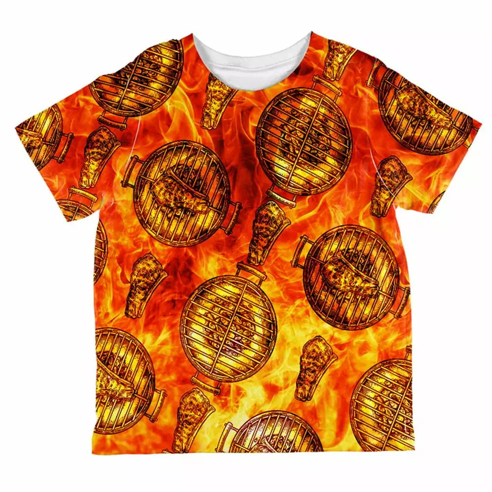 Flaming Hot Charcoal Grilled Steak Pattern Toddler T Shirt Multi 4T