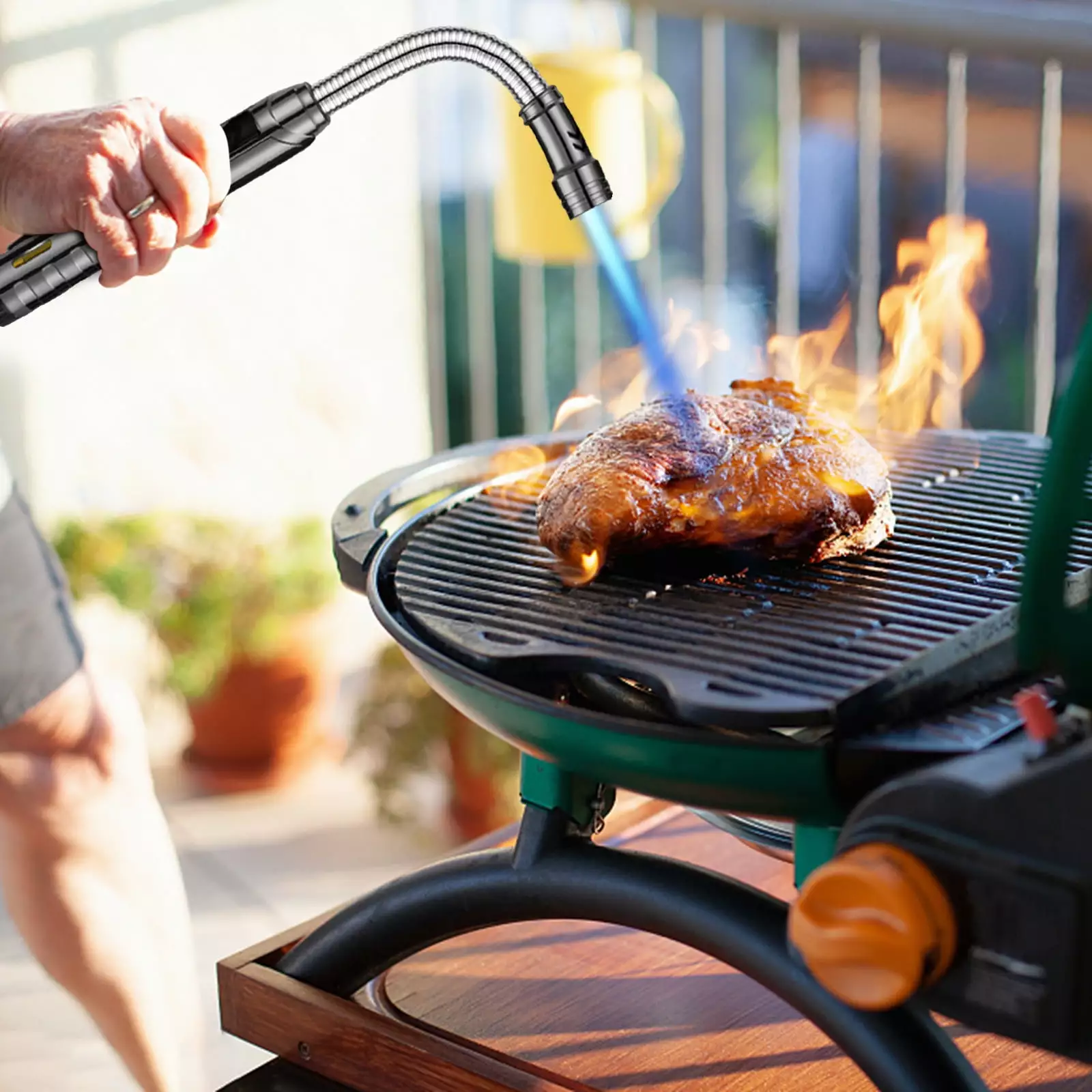 TUTUnaumb Hose Metal Inflatable Lighter Welding Outdoor BBQ Igniter Adjustable Flame