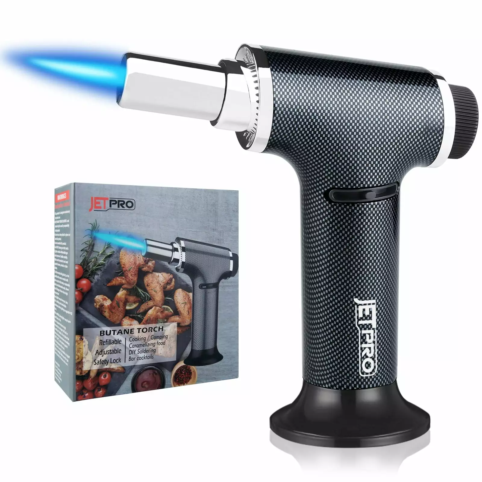 Butane Torch Lighter Kitchen Cooking Torch Adjustable Flame BBQ Baking and Creme Brulee - Butane Gas Not Included