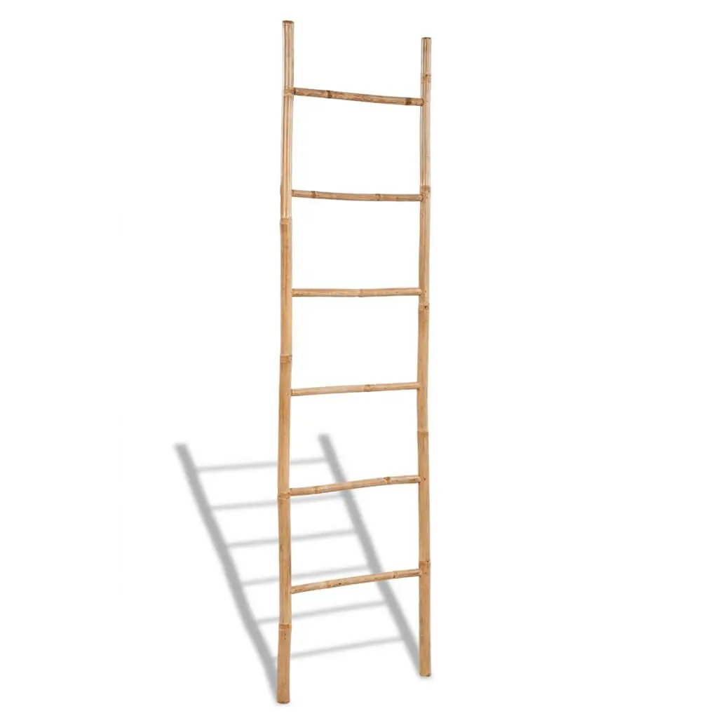 Bamboo Towel Ladder 6 Rungs Space Saving Bathroom Storage Organizer