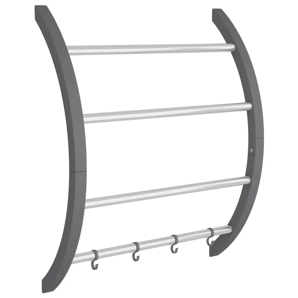 Towel Rack Hooks Silver 22x6.3x28.3 Inches Aluminum Bathroom Organizer