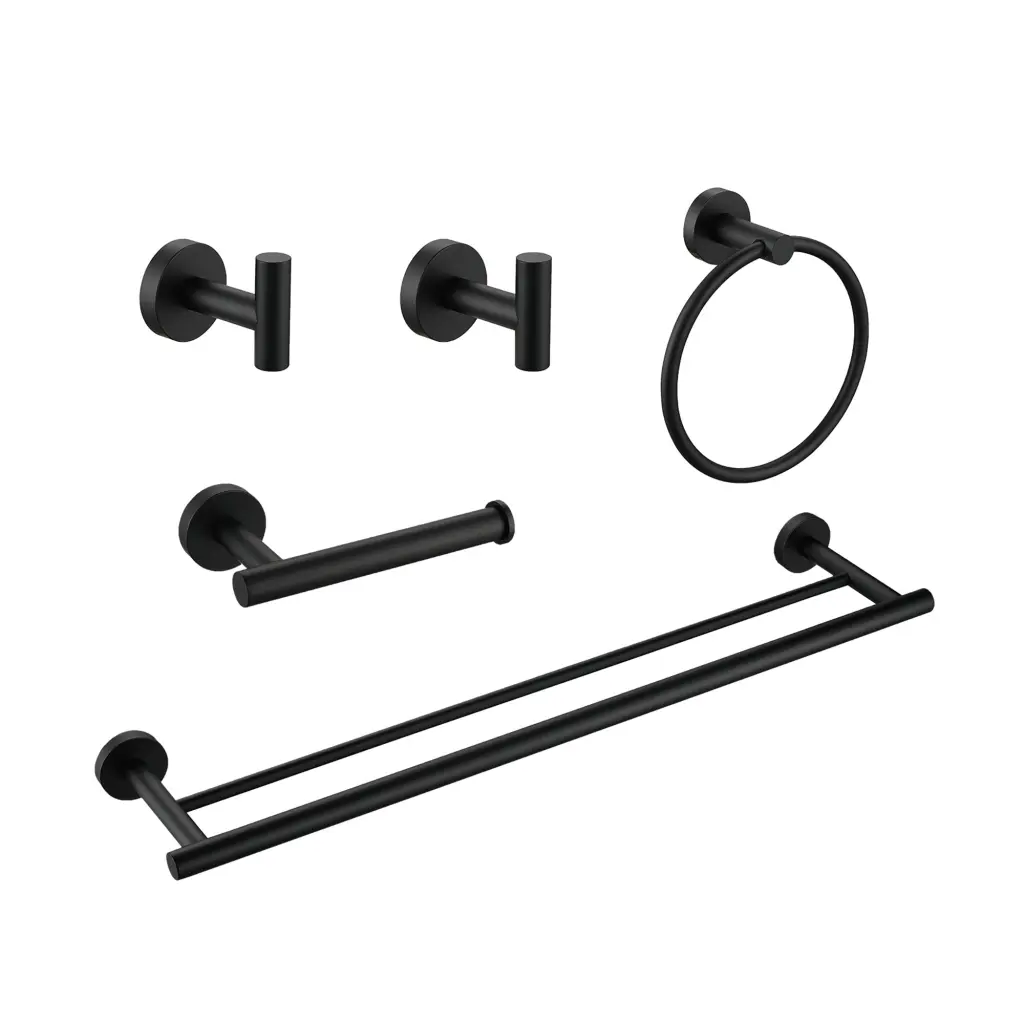 5 Piece Bathroom Towel Rack Set Wall Mount Matte Black Stainless Alloy w928 dongtu group