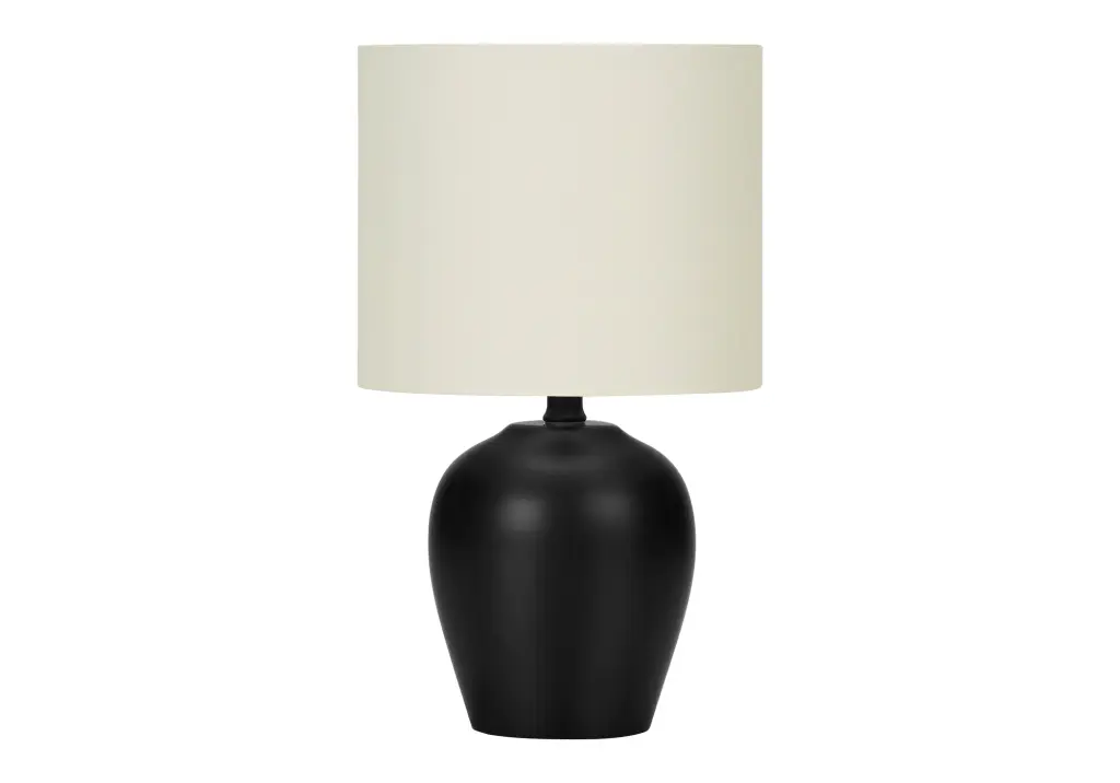 17 Inch Table Lamp Black Porcelain Base and Ivory Cream Shade Transitional Lighting 8th street living