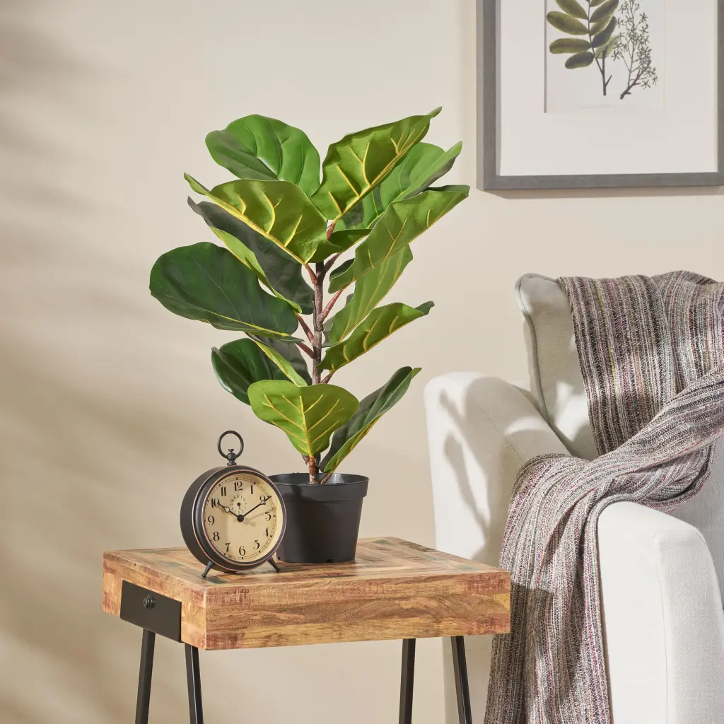 65Cm Artificial Fiddle Leaf Fig Tree Green Ferrous Metal Polymer Home Decor nh-bc furniturings