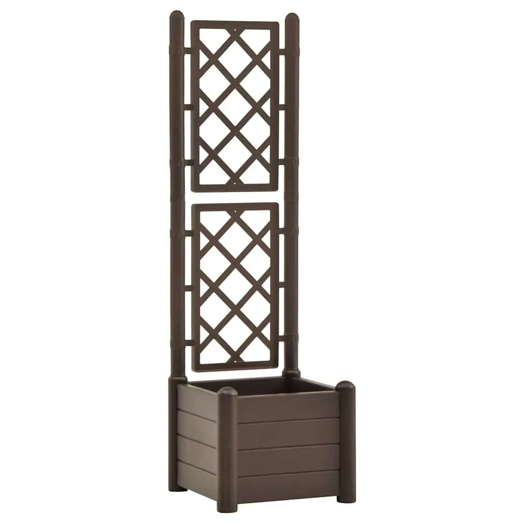 Garden Planter Trellis 16.9x16.9x55.9 Inches PP Mocha Outdoor Flower Pot
