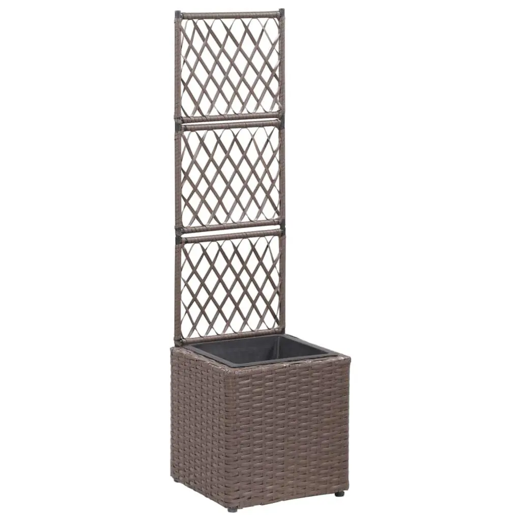 Trellis Raised Bed 1 Pot 11.8x11.8x42.1 Inches Poly Rattan Brown Planter