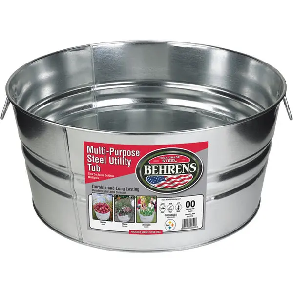 Behrens 17 Gallon Galvanized Steel Round Wash Tub Heavy Duty Use