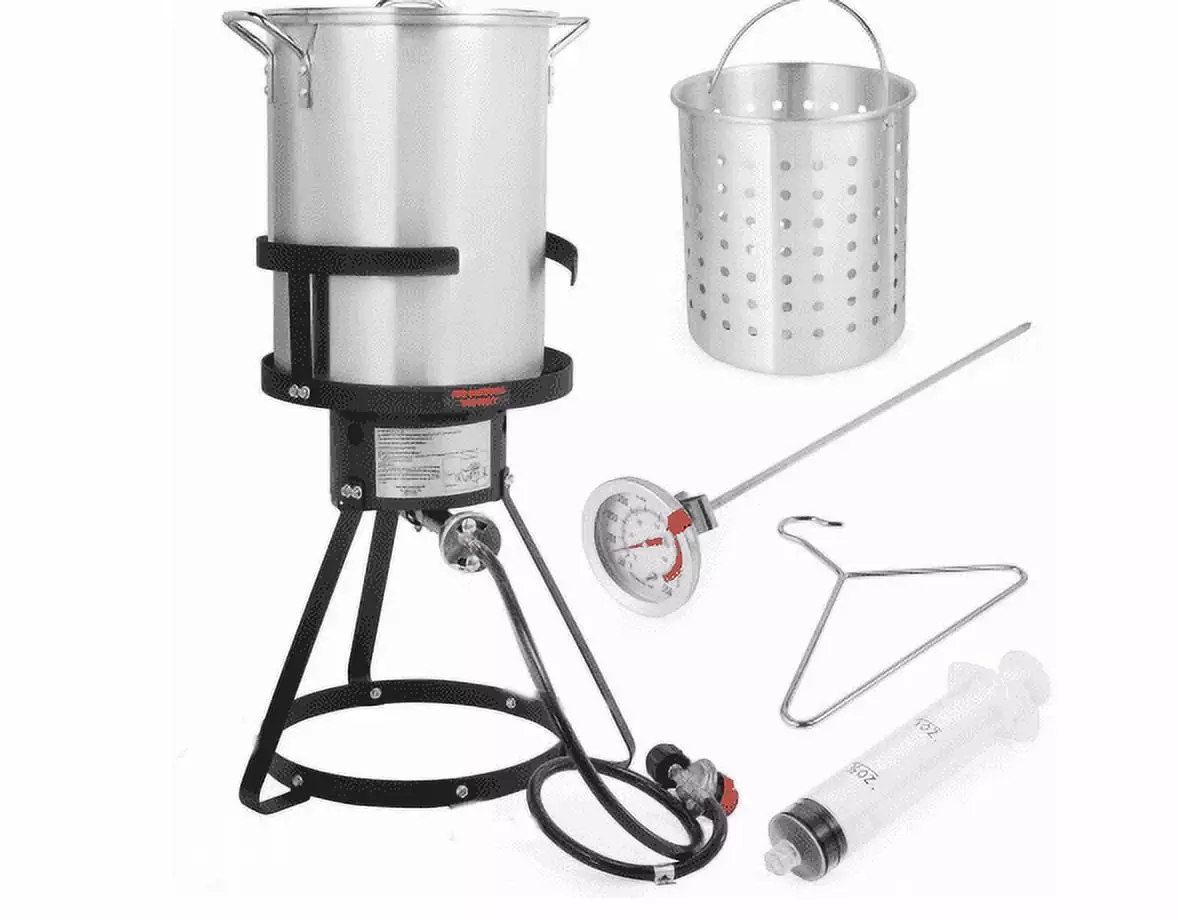 GymChoice Stainless Steel Turkey Fryer Kit Rack Slicer Hook Thermometer and Heat Proof Gloves