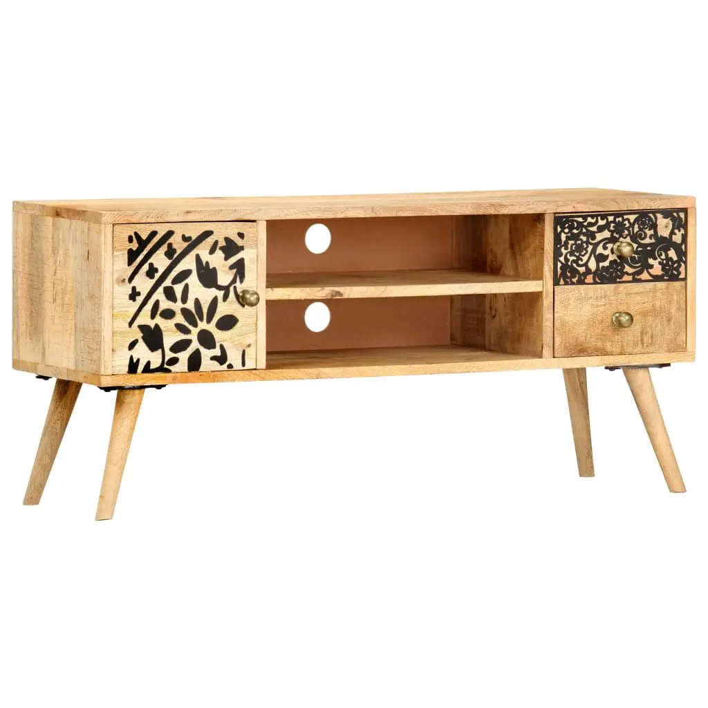 TV Stand 39.4x11.8x17.7 Inch Solid Wood Mango Modern Entertainment Center