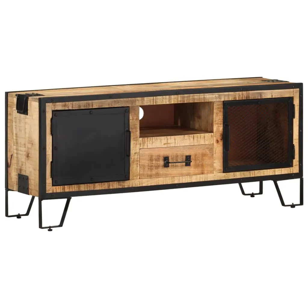 TV Stand 43.3 Inch Rough Mango Wood Media Console Living Room