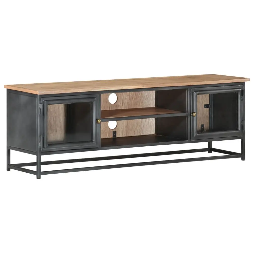 TV Stand Gray 47.2x11.8x15.7 Inches Solid Wood Acacia and Steel Media Console