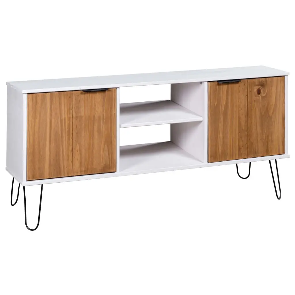 TV Stand New York White and Light Wood Solid Pine Wood Entertainment Center