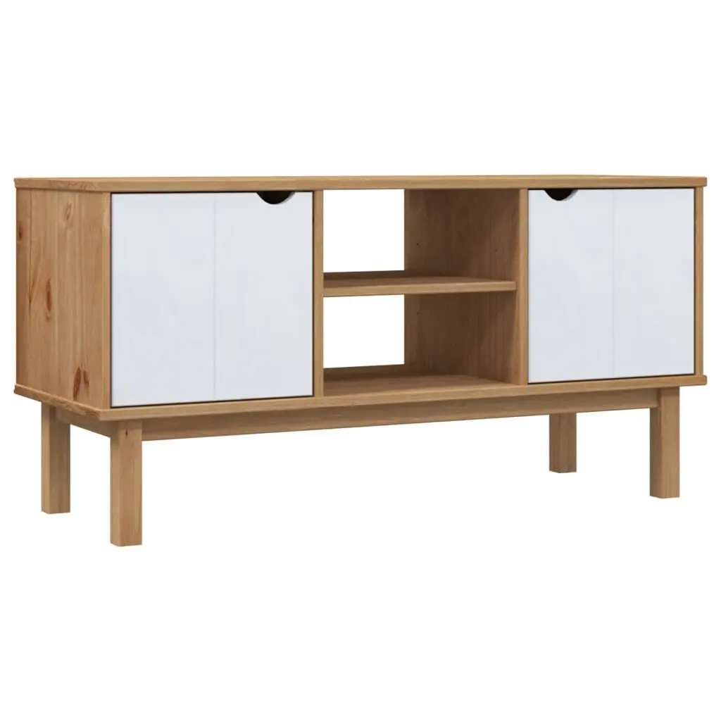 TV Stand OTTA Brown and White 44.7x16.9x22.4 Inches Solid Wood Pine