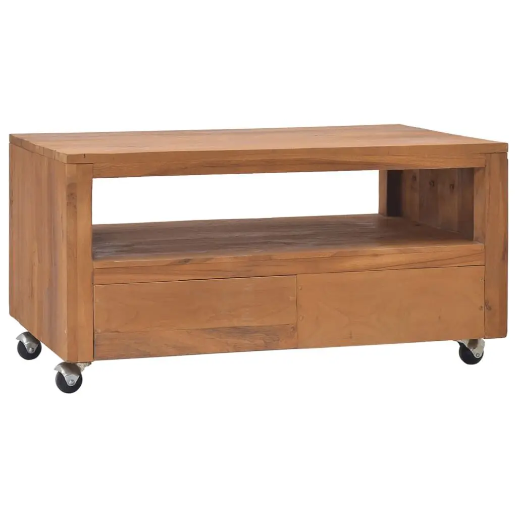 TV Stand Wheels 31.5 Inch Solid Teak Wood Mobile Media Console