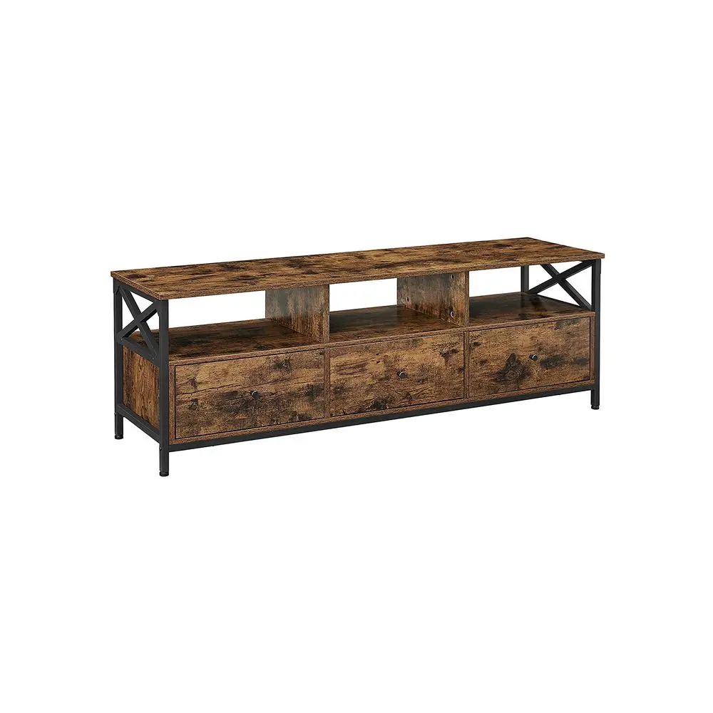 Industrial Brown TV Stand 3 Drawers Media Console Living Room VASAGLE