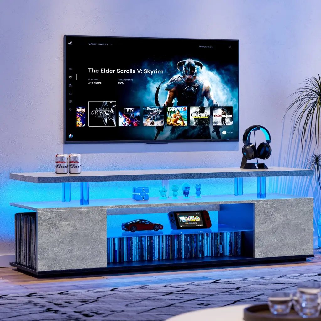 TV Stand 70 Inch TV LED Gaming Entertainment Center Media Storage cubehom