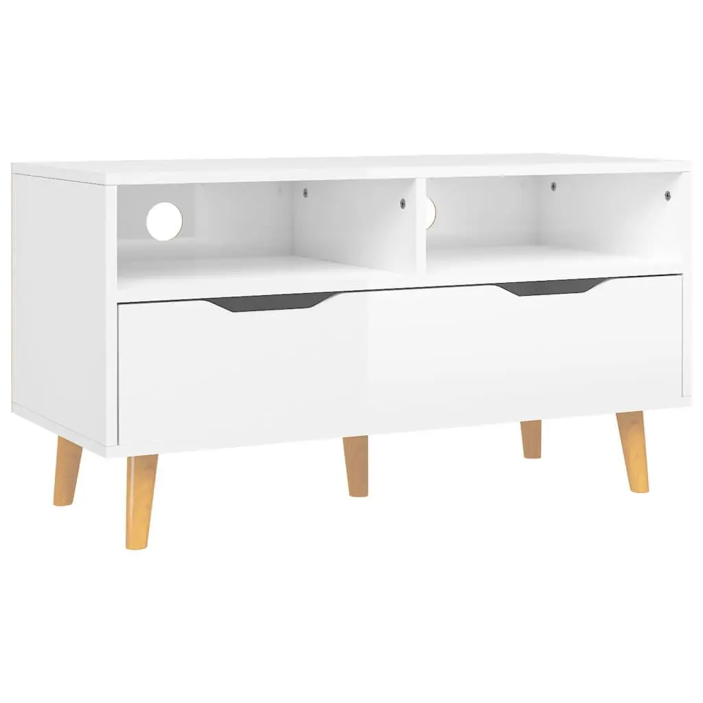 TV Stand High Gloss White 35.4x15.7x19.1 Inches Engineered Wood Media Console