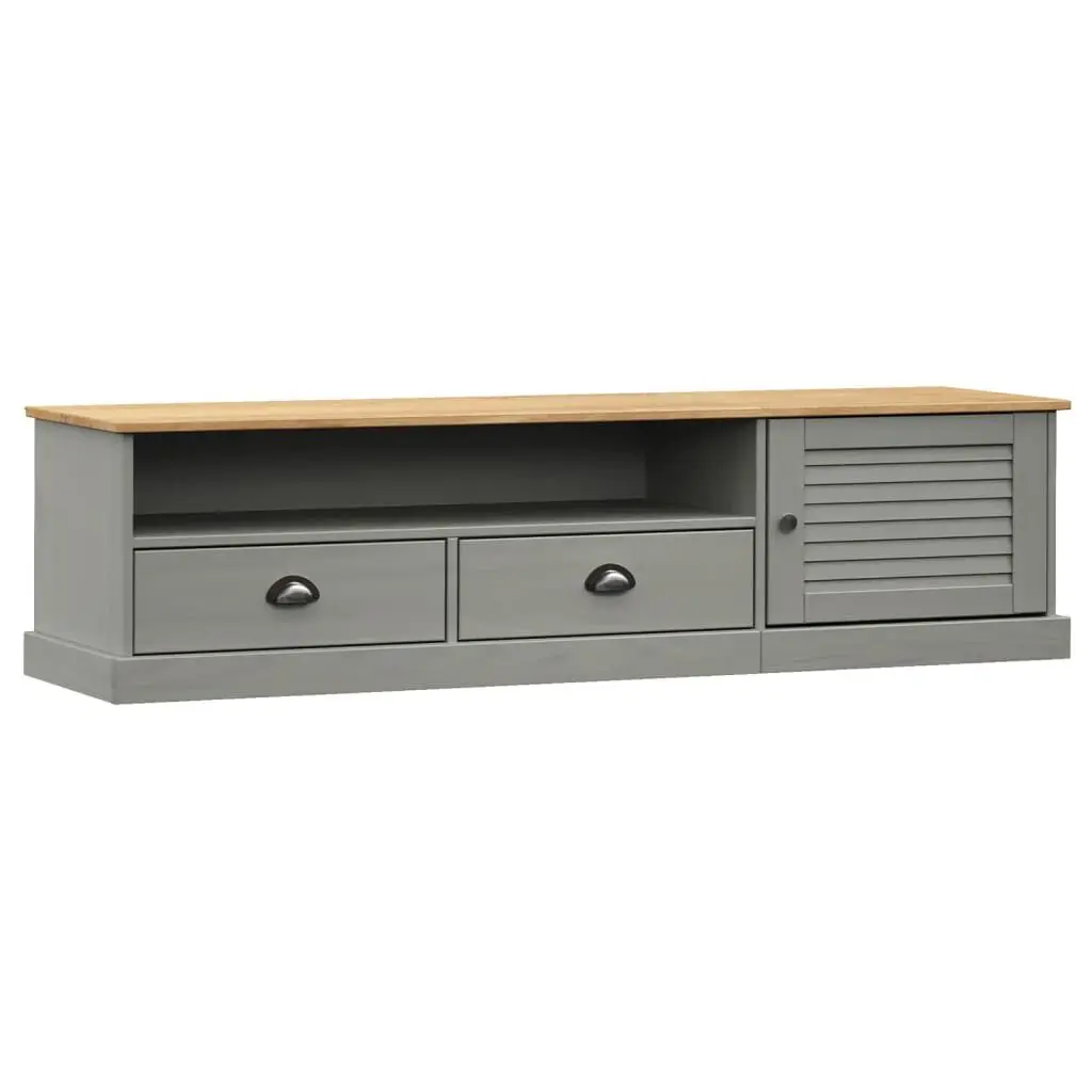 TV Stand VIGO Gray 61.4x15.7x15.7 Inch Solid Wood Pine Media Console
