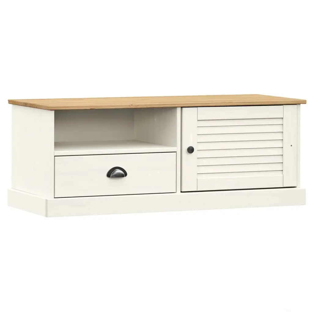 TV Stand VIGO White 41.7x15.7x15.7 Solid Wood Pine Entertainment Center