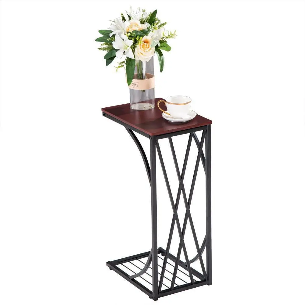C Shaped TV Tray Metal Frame Snack Side Table Sofa Couch and Bed OKHOTY