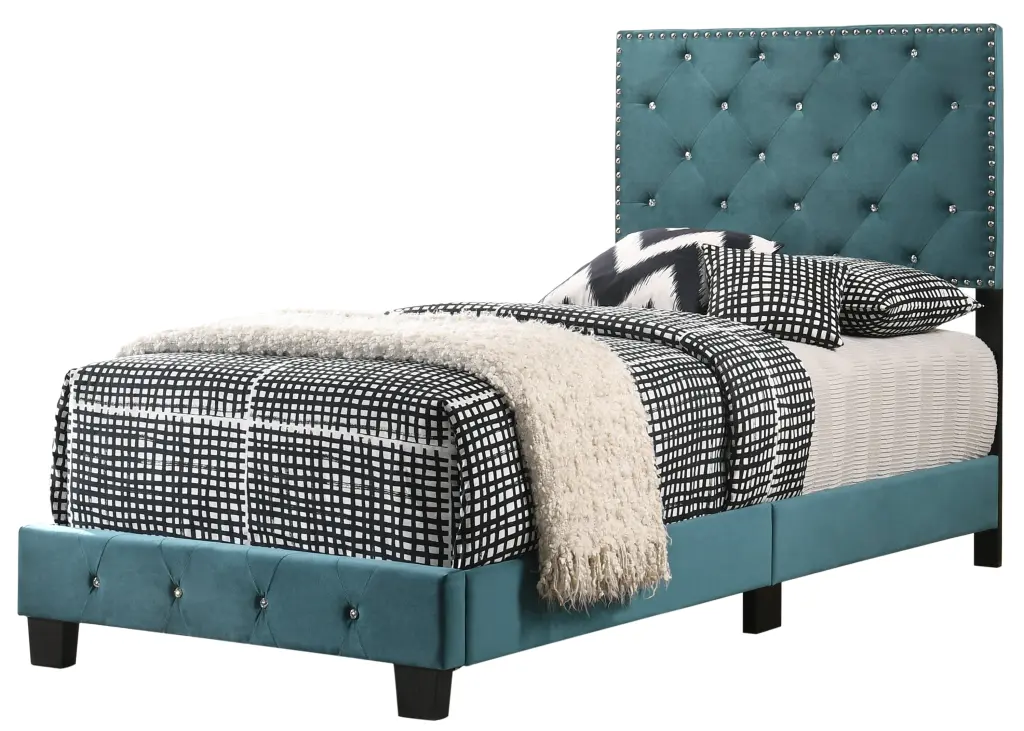 Suffolk G1404 Tb Up Twin Bed Green Foam Velvet Upholstered Platform Bed glory furniture