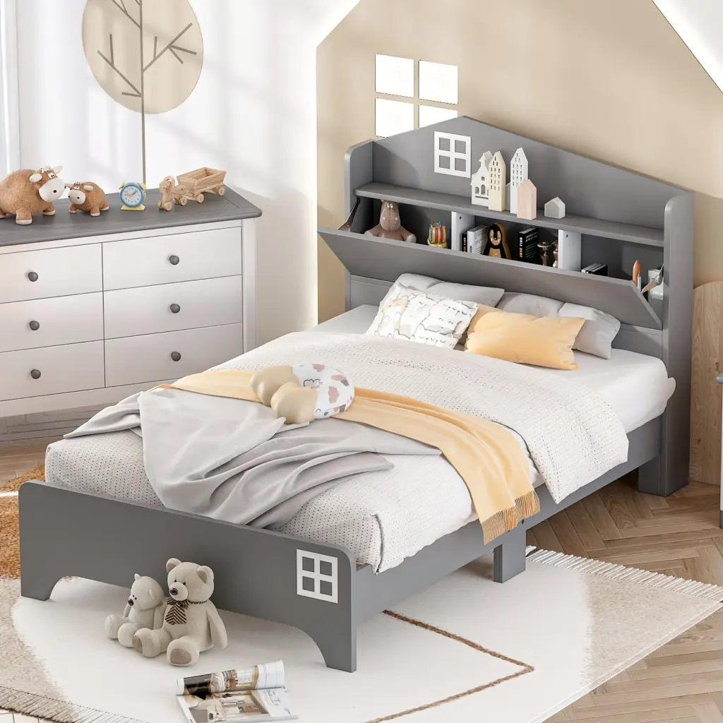 Wooden Twin Houtilize Bed Storage Headboard Kids Bed Storage homey life