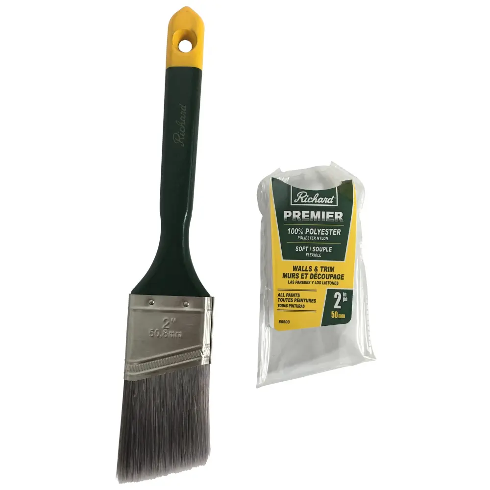 2" Angular Paint Brush Polyester Green Maxi Handle, Yellow Tip