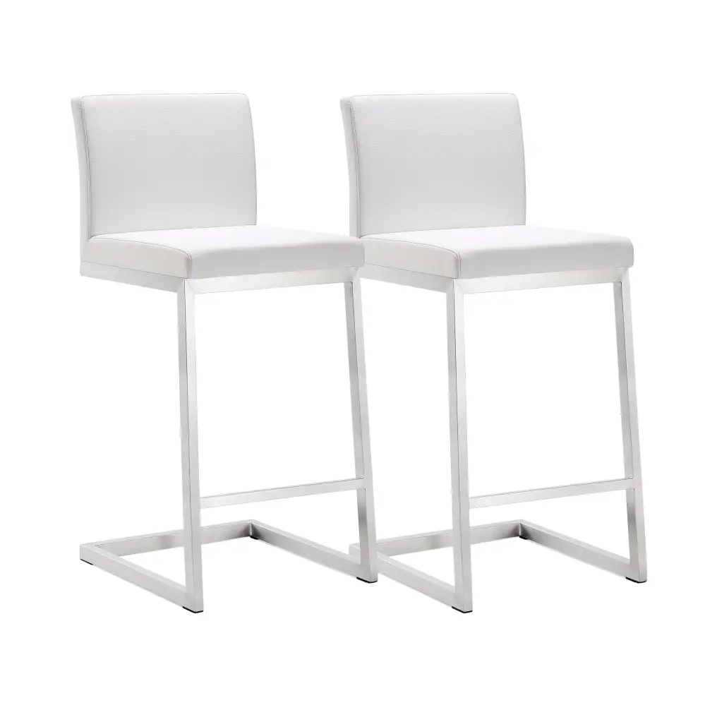 Parma White Performance Vegan Leather and Stainless Steel Counter Stool - Set 2
