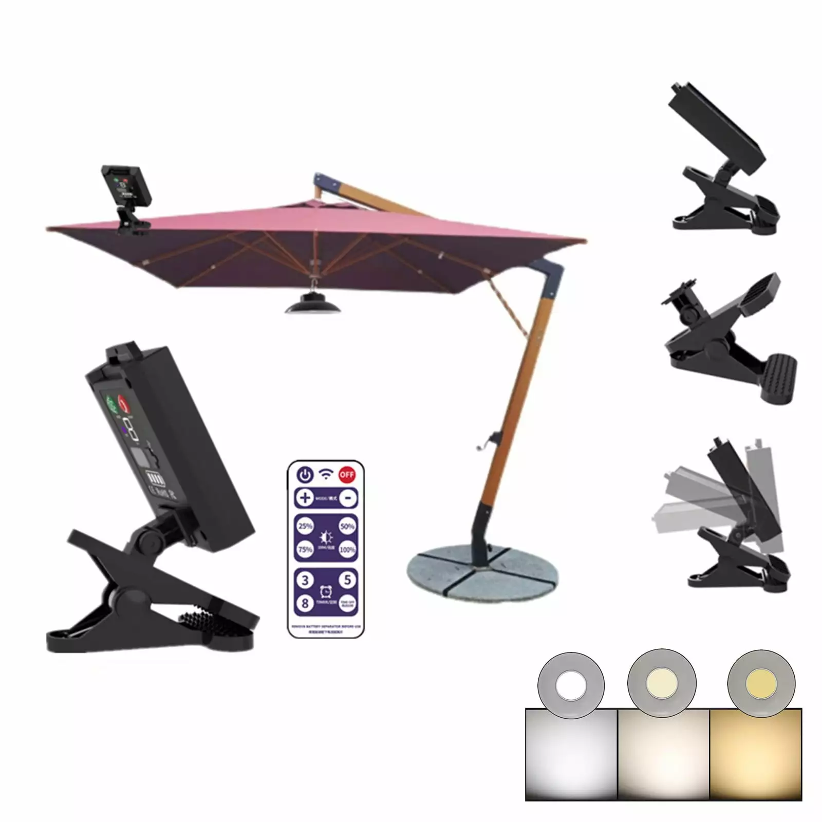 Seasonal Sales. Solar Umbrella Lights Outdoor Remote Control LED Patio Lights Beach Tent Camping Akmoler Black Akomler