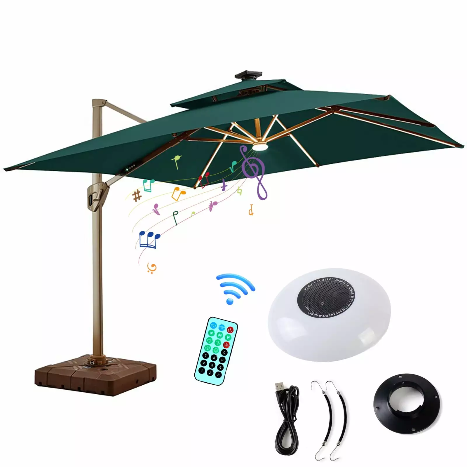 Outdoor Umbrella Light Remote Control Wireless Radio Audio USB Powered LED Beach Tent Camping Zeiyignr
