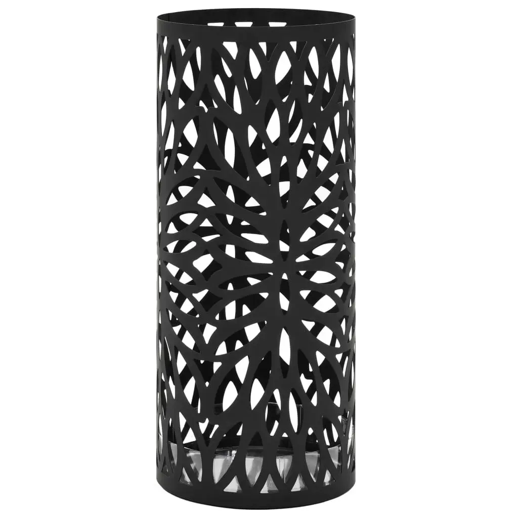 Umbrella Stand Leaves Design Steel Black Outdoor Patio Base