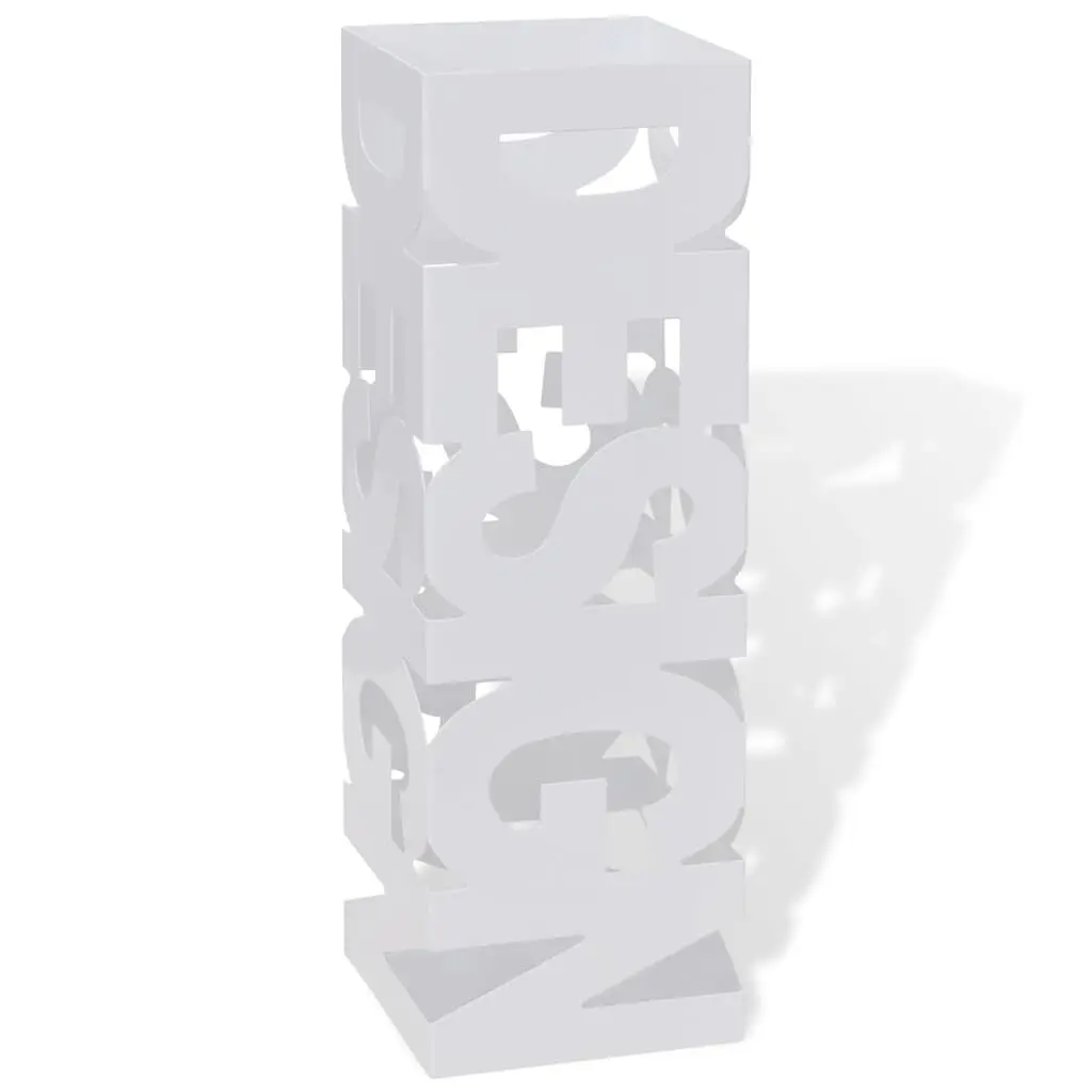 White Square Umbrella Stand Storage Holder Walking Stick Steel 19.1 Inches