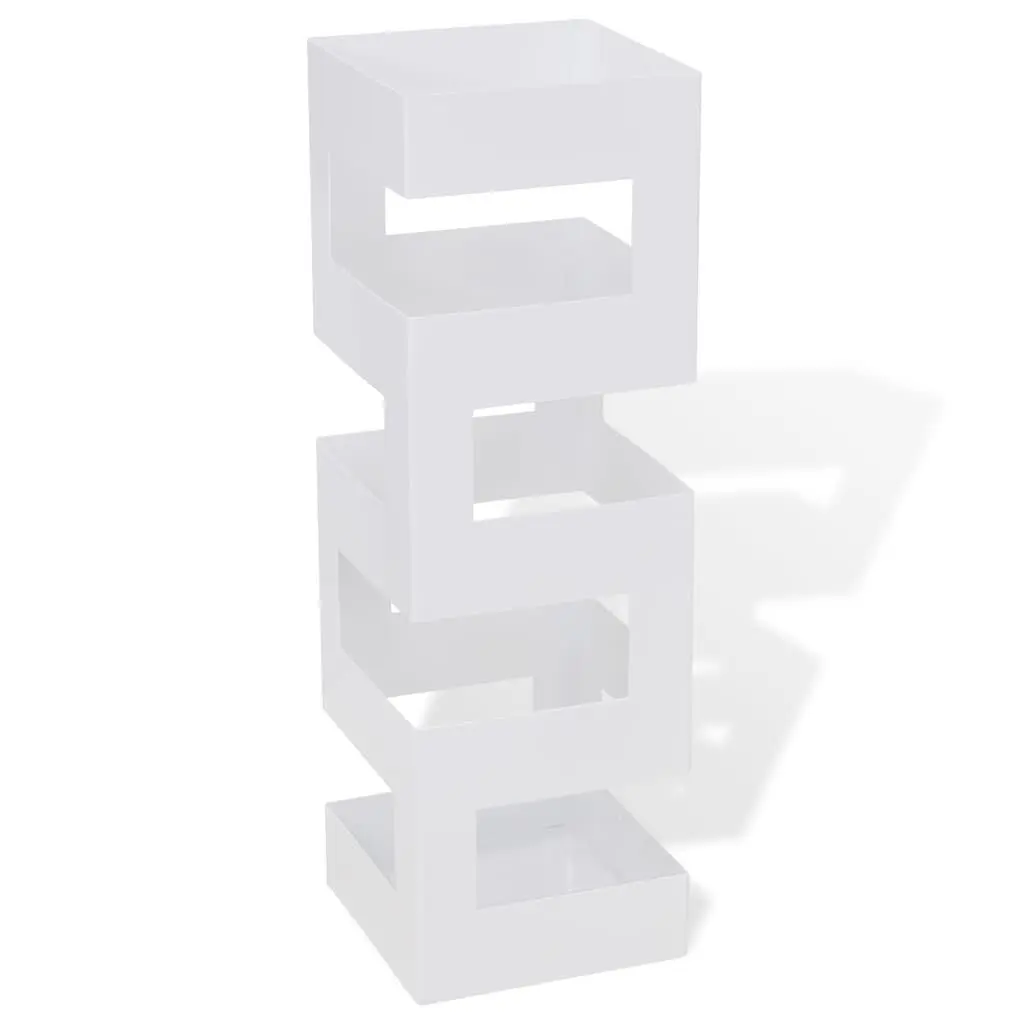 White Square Umbrella Stand Storage Holder Walking Stick Steel 19.1 Inches