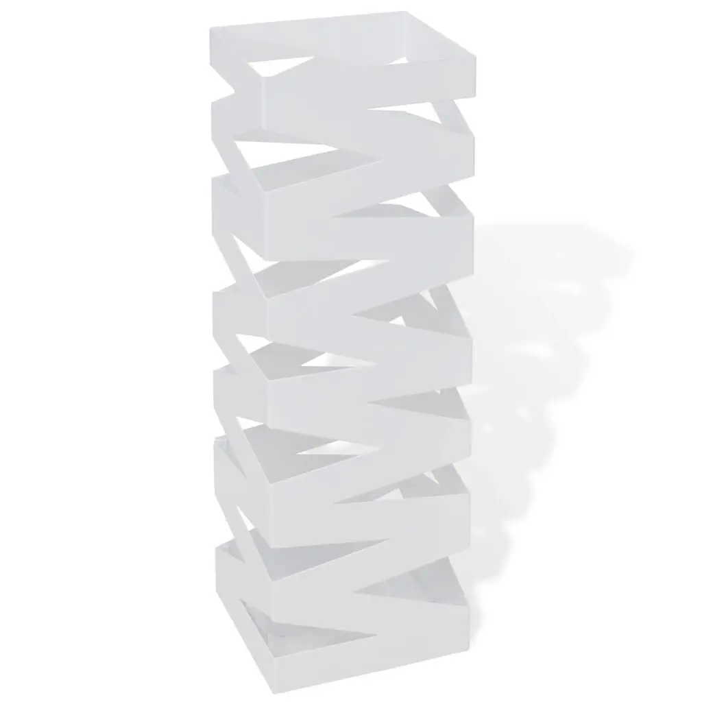 White Square Umbrella Stand Storage Holder Walking Stick Steel 19.1 Inches