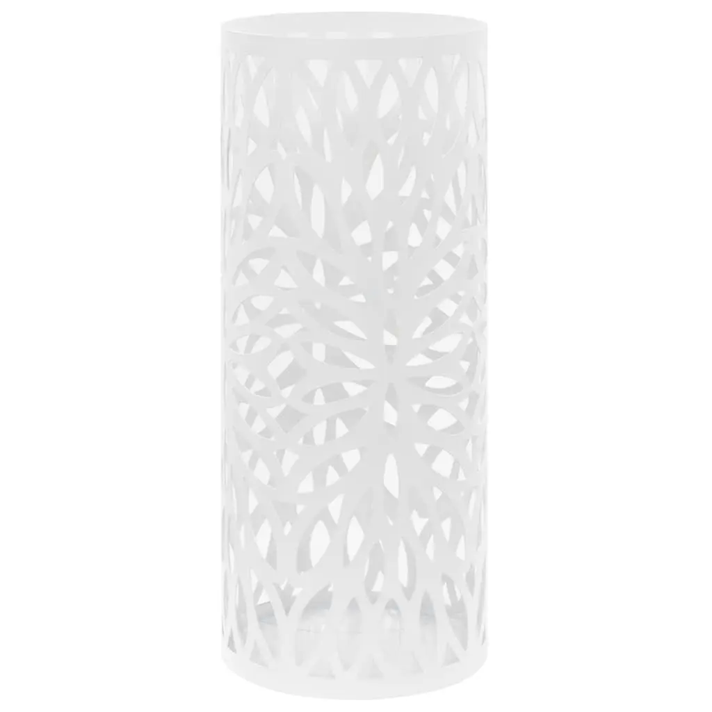 White Steel Umbrella Stand Leaves Design Outdoor Patio Base Holder