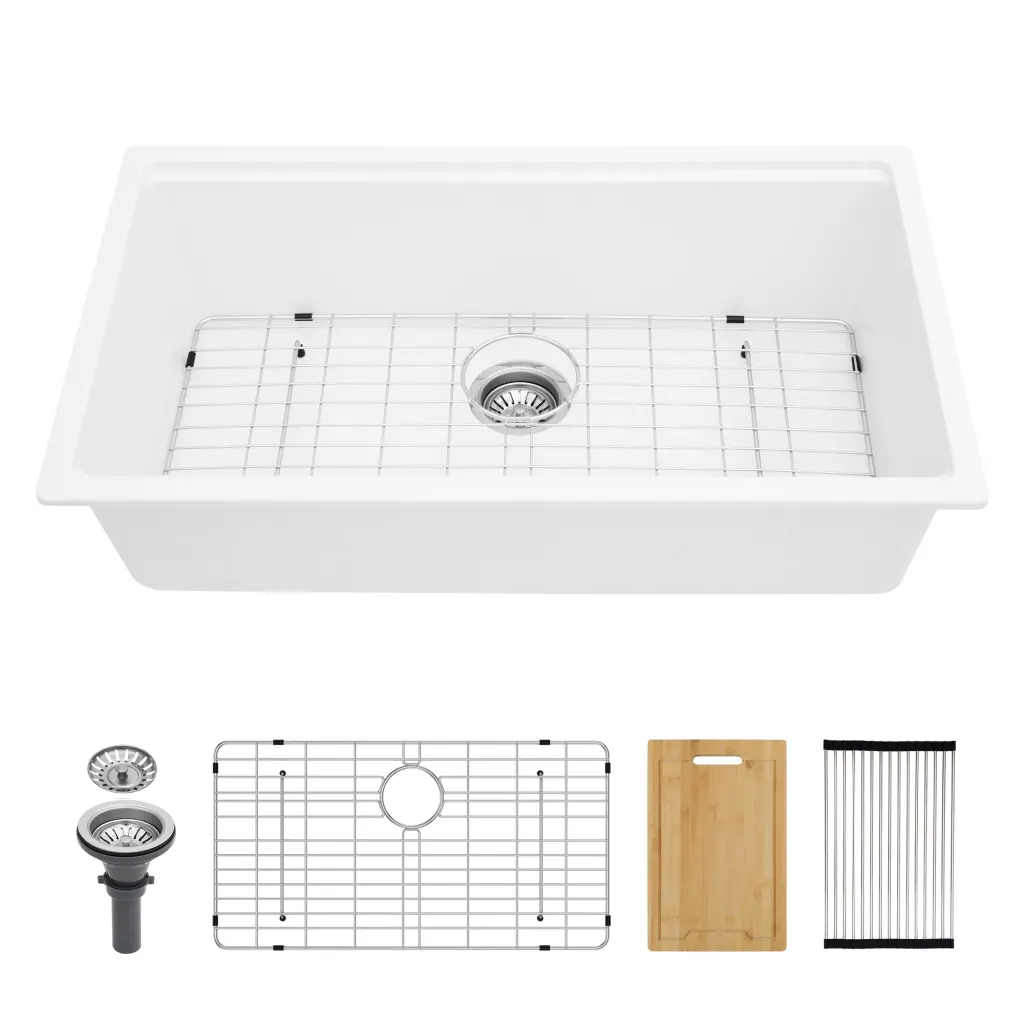Quartz Kitchen Sink 30X19 Inch White Natural Stone Carbon Fiber Workstation Undermount lordear