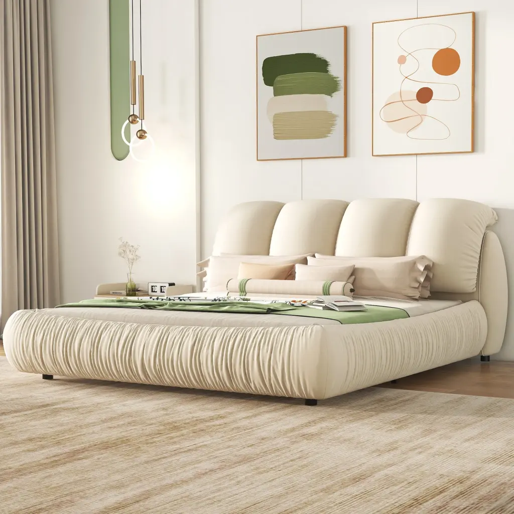 King Size Premium Upholstered Bed Thick Velvet Headboard Luxury Bed Frame bonwell