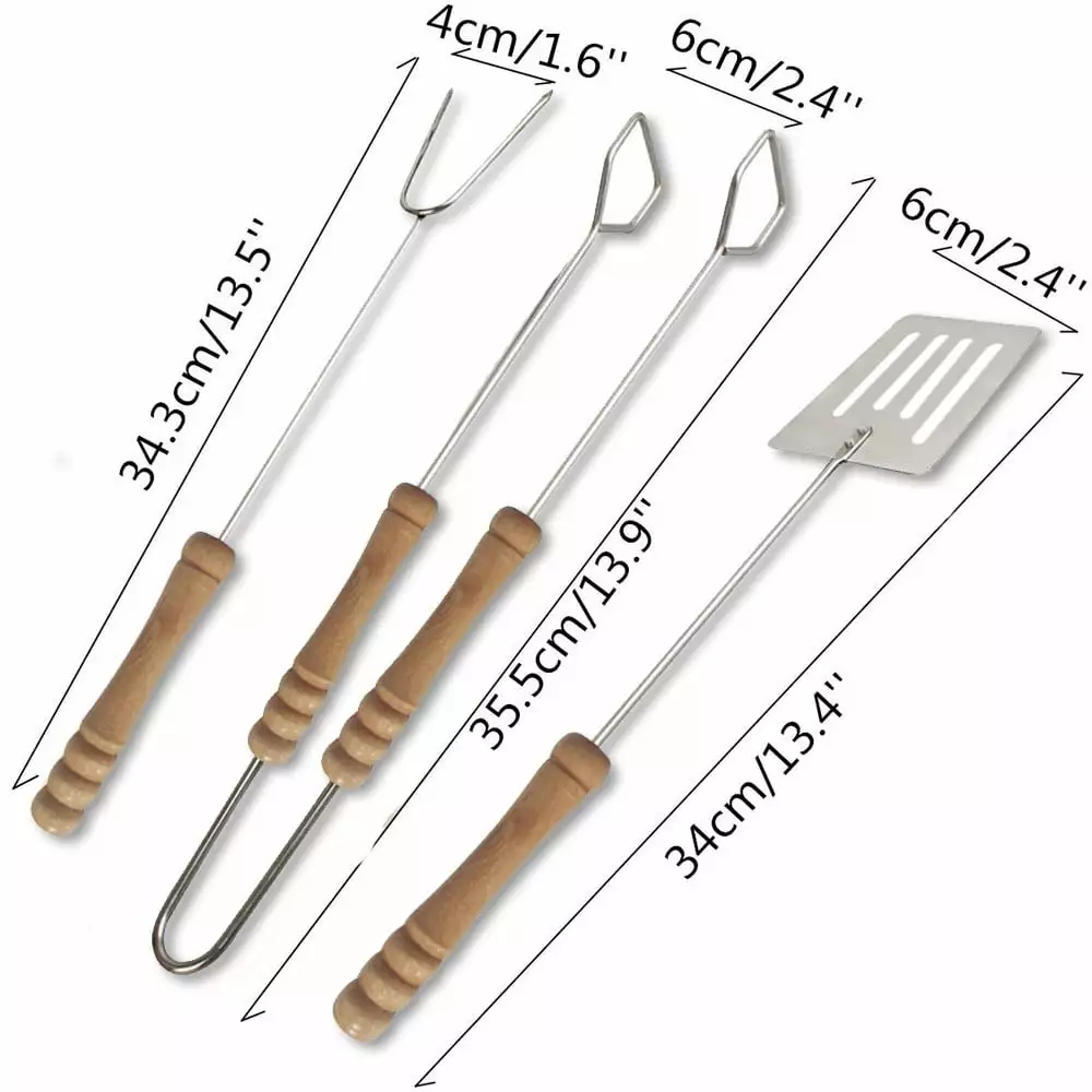 ClearanceFNGZ 3-Piece BBQ Tools Set Tongs Fork Spatula Stainless Steel Grilling Utensils Outdoor Cooking