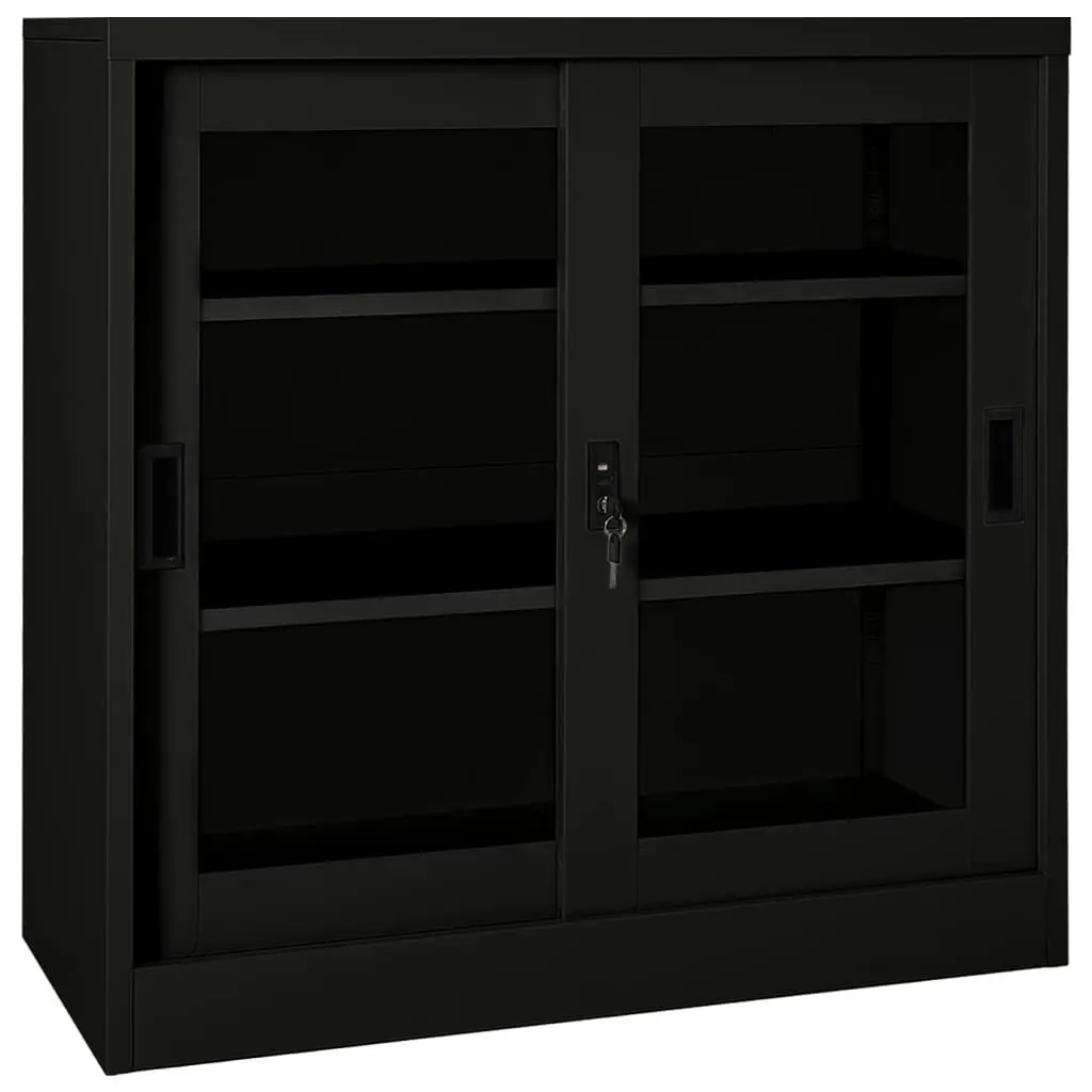 Sliding Door Cabinet Black 35.4x15.7x35.4 Inches Steel Storage Unit