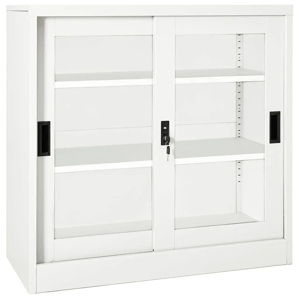 Sliding Door Cabinet White 35.4x15.7x35.4 Inches Steel Storage Unit