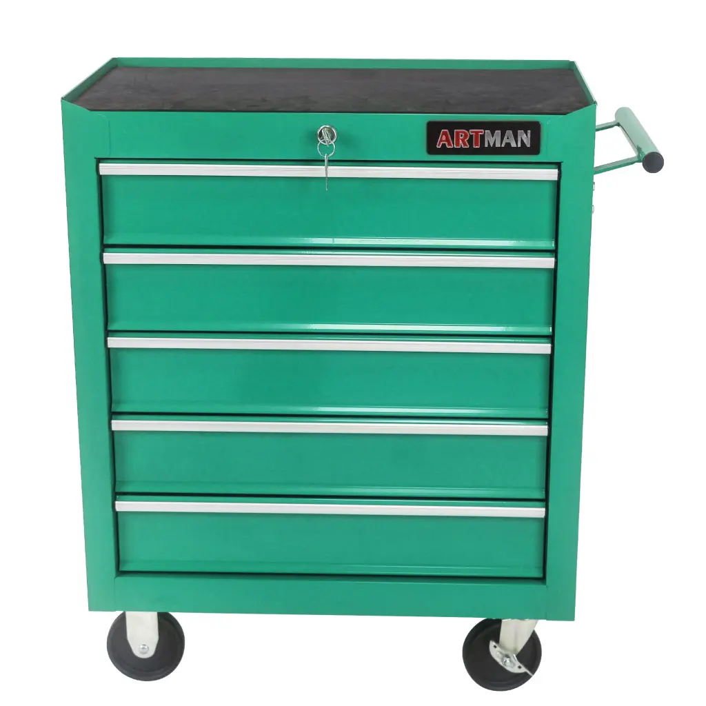 5 Drawer Multifunctional Tool Shopping Basket Wheels Green Metal artman