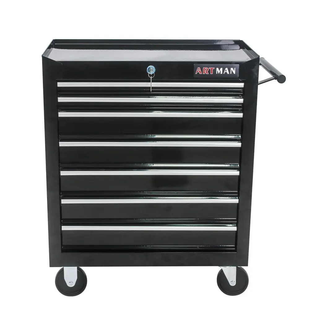 7 Drawers Multifunctional Tool Shopping Basket Wheels Black Steel artman