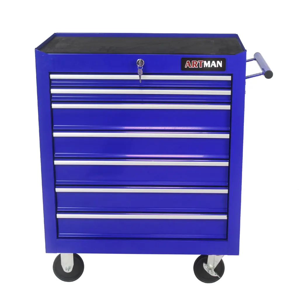 7 Drawers Multifunctional Tool Shopping-basket Wheels Blue Steel Utility Cart artman