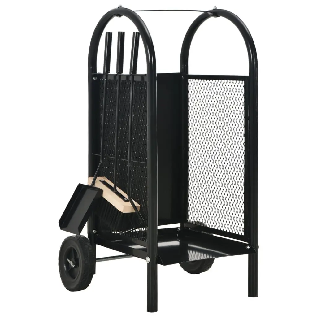 Firewood Cart Black 11.8x13.8x31.9 Inch Steel Outdoor Utility Cart