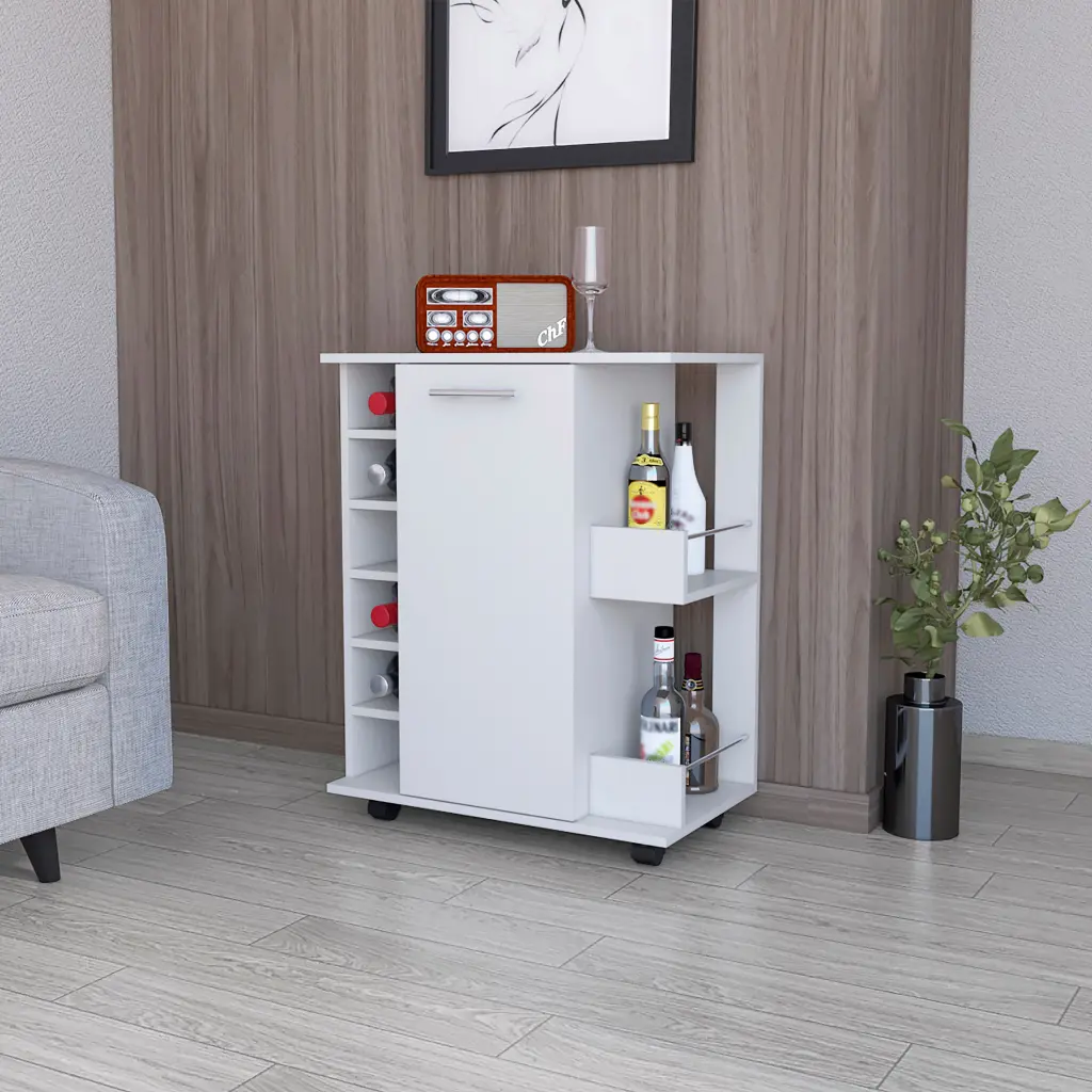 Newport Bar Shopping Basket Casters 6 Built Rack And 2 Open Shelves Mobile Storage Cart fm furniture