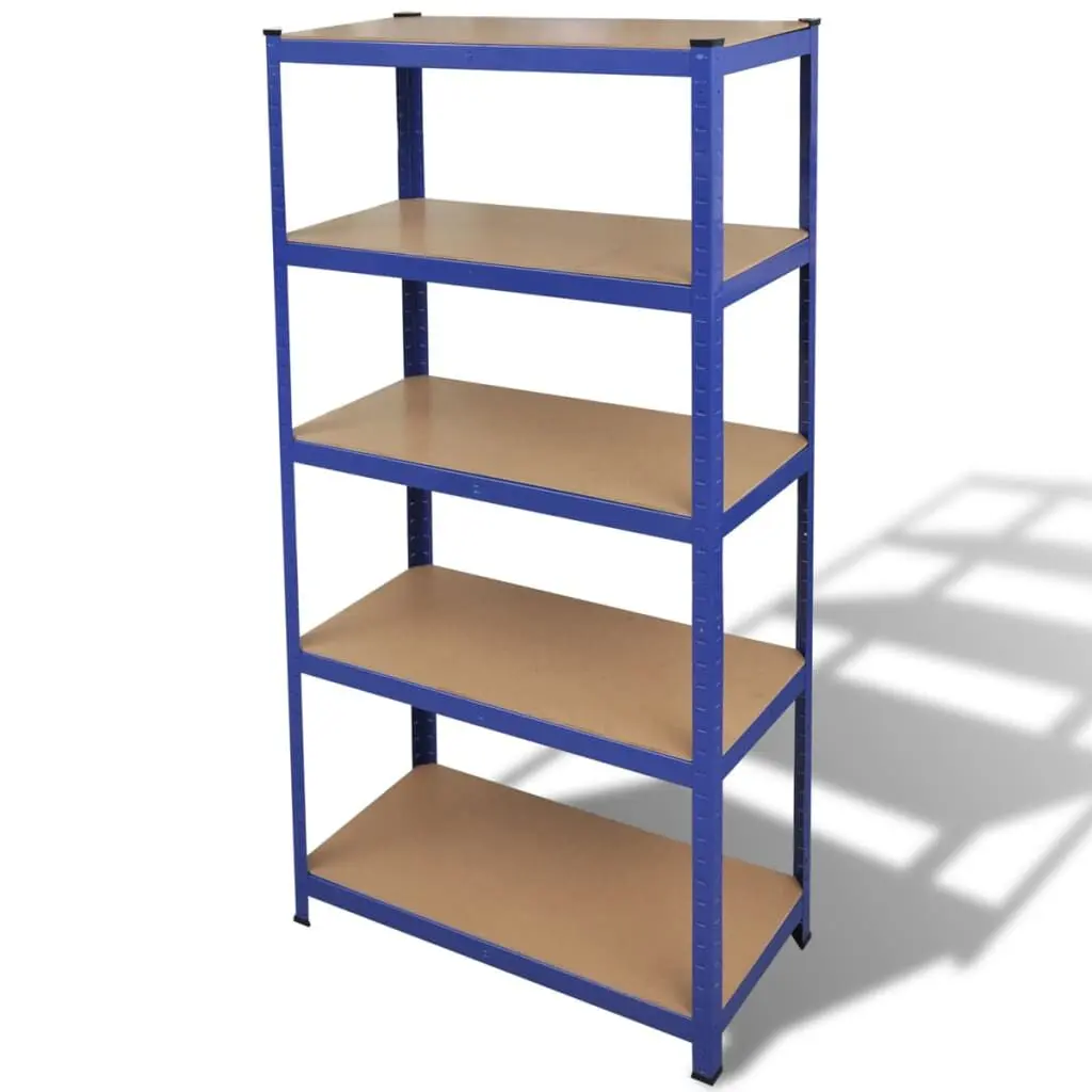 5-Layer Storage Shelf Blue Steel Engineered Wood Organizer