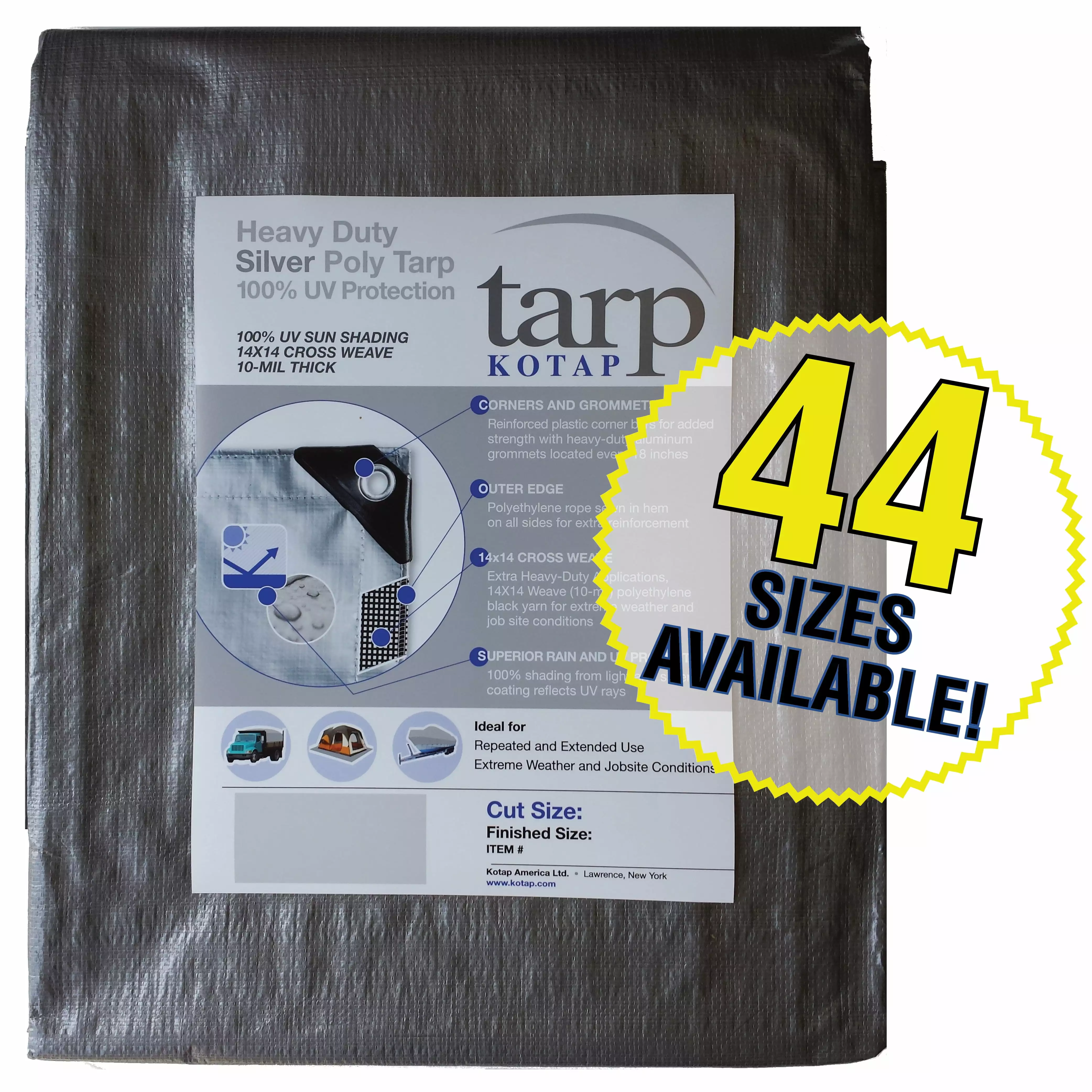Kotap 12-ft x 16-ft Heavy-Duty 14 14 Cross Weave UV Blocking 10-mil Silver Poly Tarp