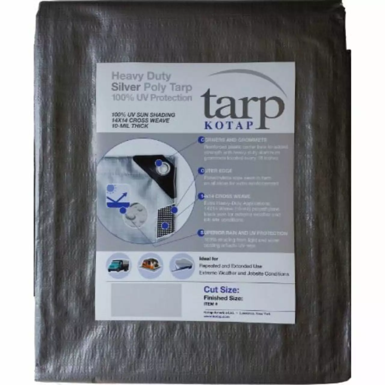 Kotap 24-ft x 30-ft Heavy-Duty 14 14 Cross Weave UV Blocking 10-mil Silver Poly Tarp